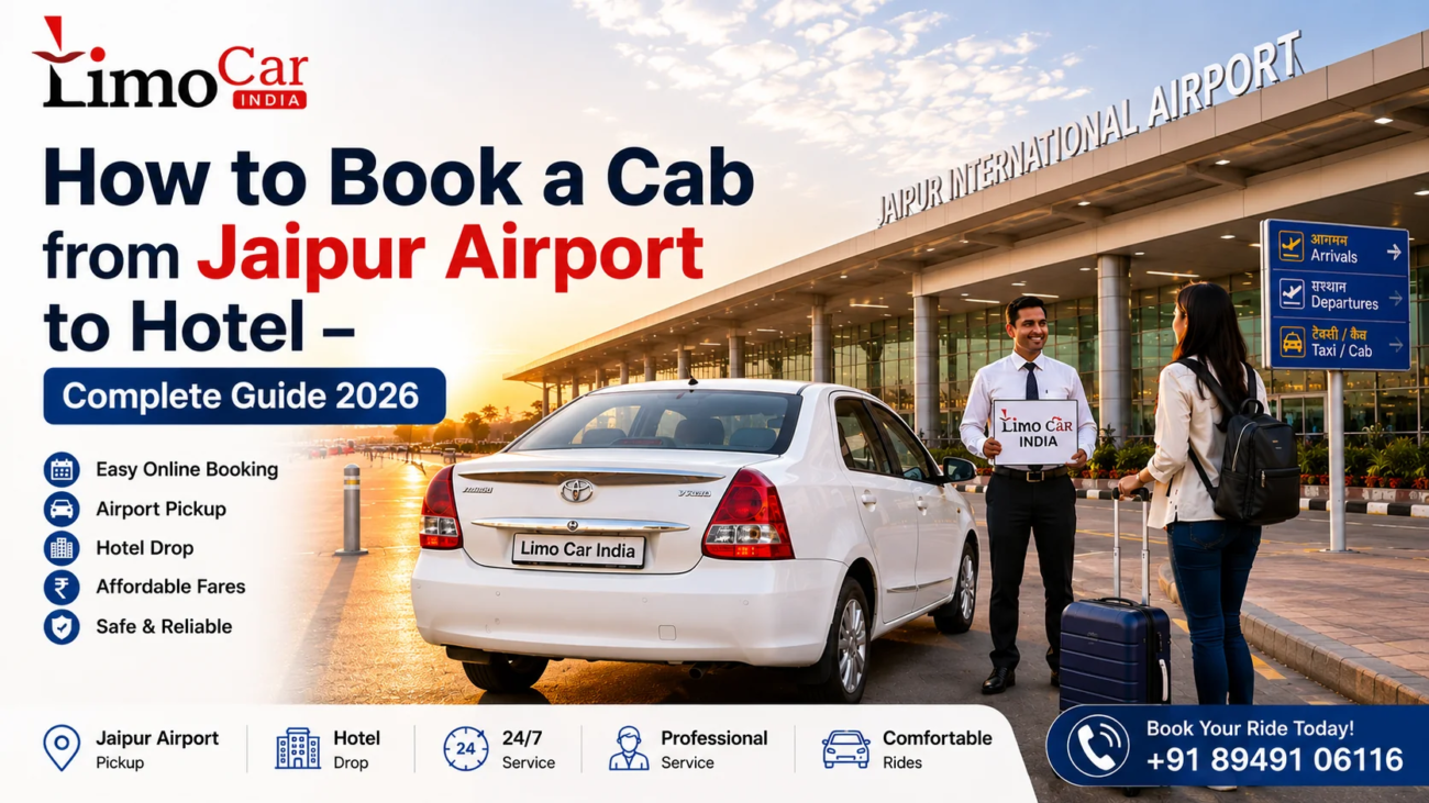 Limo Car India airport taxi pickup at Jaipur International Airport for hotel transfer service