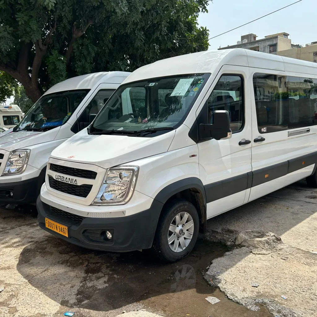 White Force Urbania luxury passenger van available for rental in Jaipur.