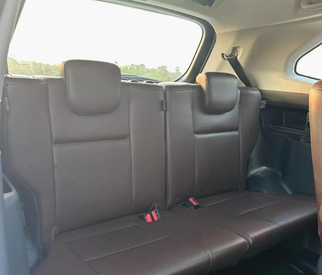 Third-row seats inside the Toyota Innova Hycross featuring premium leather upholstery and comfortable seating for additional passengers.