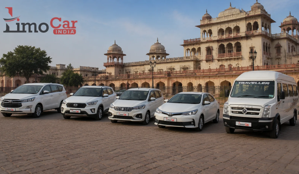 Affordable and luxury car rental service in Jaipur by Limo Car India featuring Innova, sedan, SUV and Force Traveller for local and outstation travel