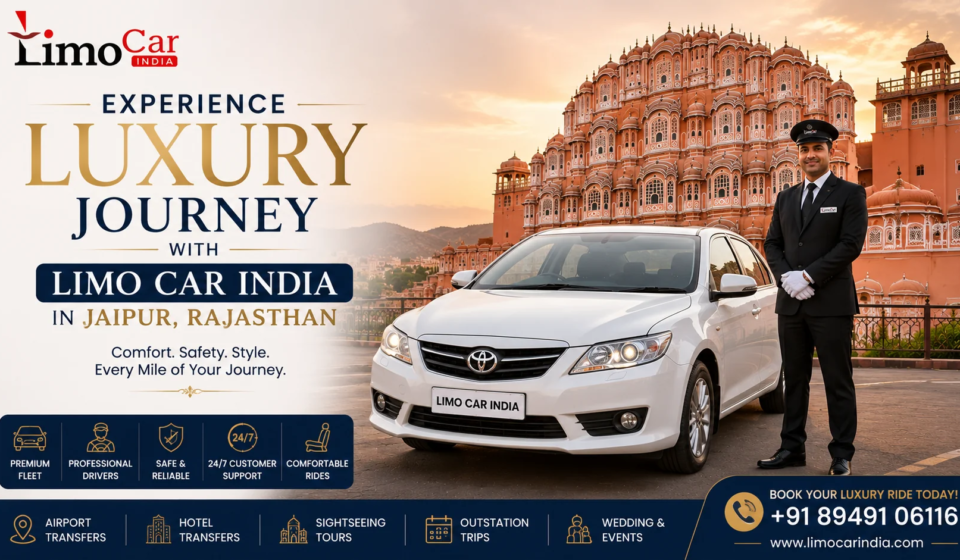 Luxury chauffeur-driven car service by Limo Car India in Jaipur Rajasthan with premium sedan and professional driver near Hawa Mahal