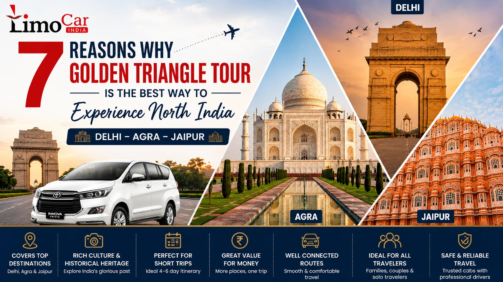 Golden Triangle Tour covering Delhi, Agra and Jaipur with Taj Mahal, India Gate, Hawa Mahal and Limo Car India