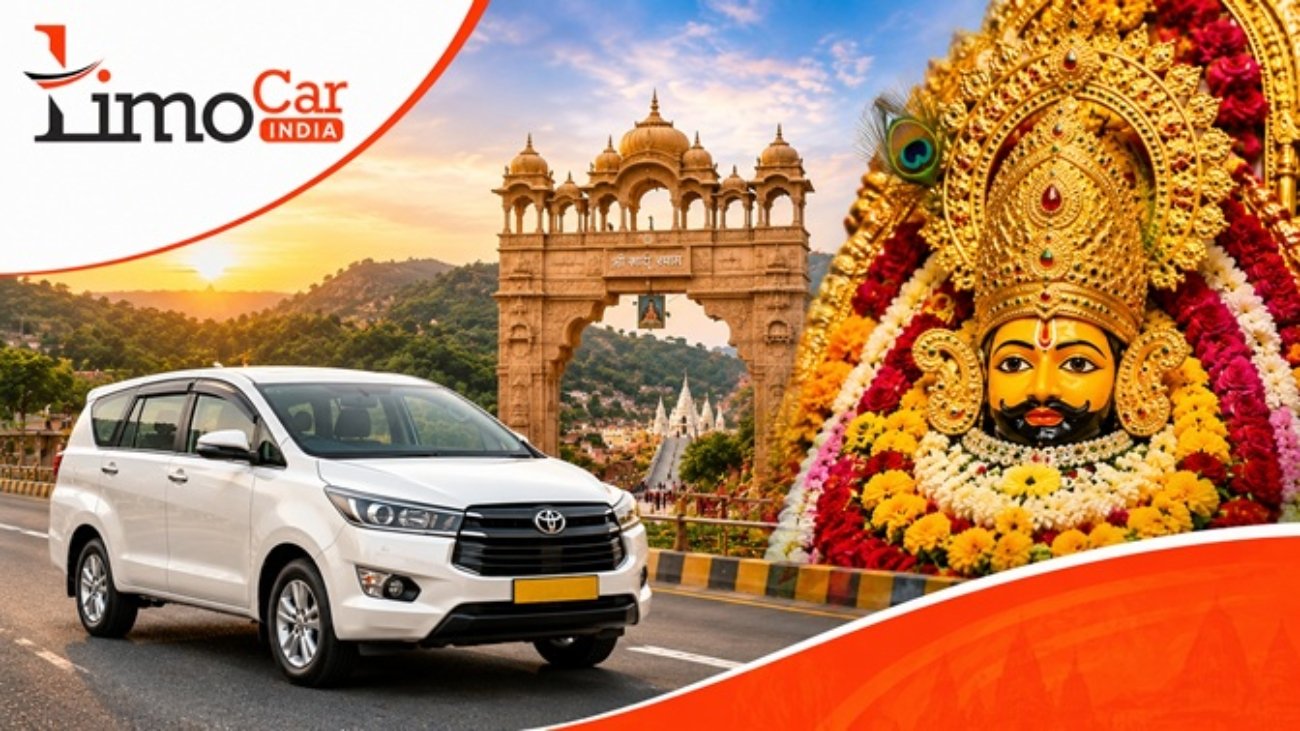 White Toyota Innova by Limo Car India on the way to Khatu Shyam Ji Temple, offering comfortable taxi service for Khatu Shyam darshan from Jaipur.