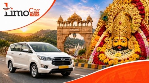 White Toyota Innova by Limo Car India on the way to Khatu Shyam Ji Temple, offering comfortable taxi service for Khatu Shyam darshan from Jaipur.